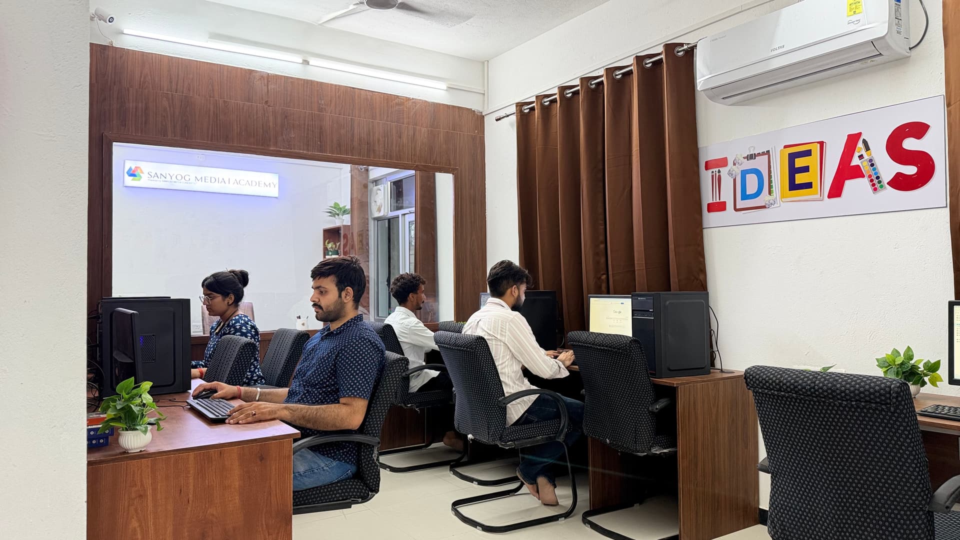 Students in video editing lab